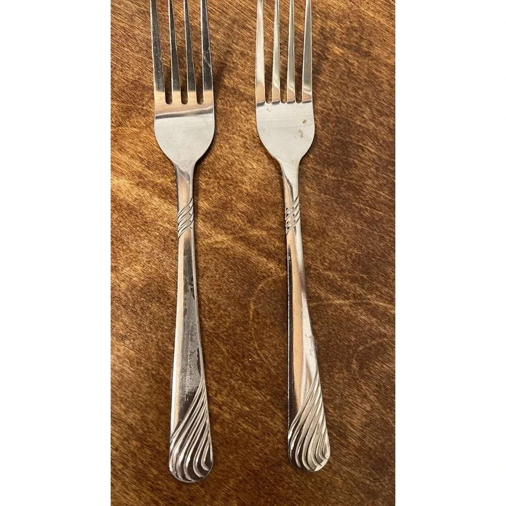 Vtg Stainless China Forks Wavey Lines Pattern Set Of 2 Dinner Forks